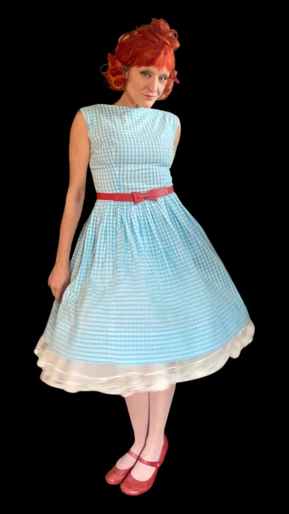 Handmade 1950's gingham swing dress, Sweetest Pic… - image 1