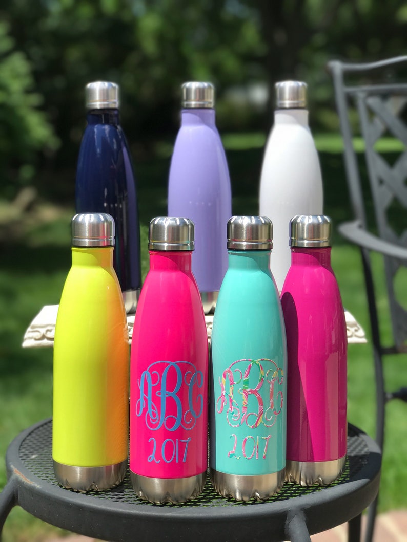 Monogrammed Stainless Steel Bottle, Personalized Water Bottle, Stainless Steel Bottle, Custom Water Bottle, Bridesmaid Gift afbeelding 1