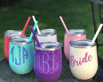 Stainless Steel Wine Tumblers, Monogrammed Tumbler, Personalized Tumbler, Bridesmaid Gift, Bachelorette Party, Gifts for Her,Party Favors