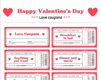 Valentine's Day Coupons, I owe you, Love Coupons, Valentines Vouchers, Gift for her, Instant Download