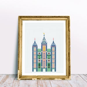 COLORFUL Salt Lake City LDS Temple - Modern Cross Stitch Pattern PDF - Instant Download