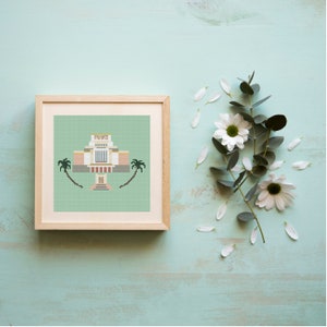 Laie, Hawaii The Church of Jesus Christ of Latter-day Saints Temple Cross Stitch Pattern-Instant Download image 1