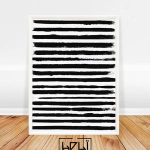Abstract Wall Art Print, Modern Minimalist Print, Black and White, Painting, Abstract Art, Brush Stroke, Printable Poster, Digital Download