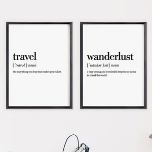 Travel Wall Art Prints, Travel Print, Definition Prints, Wall Art Set of 2 Travel Quote Print, Travel Theme, Printable Wanderlust Definition
