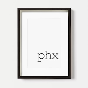 Phoenix-print, stadsposter, minimalistische muurkunst wordt afgedrukt, zwart-wit, modern muurdecor, stad wordt afgedrukt kunst aan de muur, afdrukbare digitale download