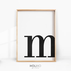 Impresión de la letra M, arte de pared con letras, impresión minimalista en blanco y negro, letrero inicial imprimible, decoración con letras, póster con monograma, decoración de guardería