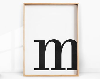 Letter M Print, Letter Wall Art, Black and White Minimalist Print Letter Printable Initial Sign Letter Decor, Monogram Poster, Nursery Decor