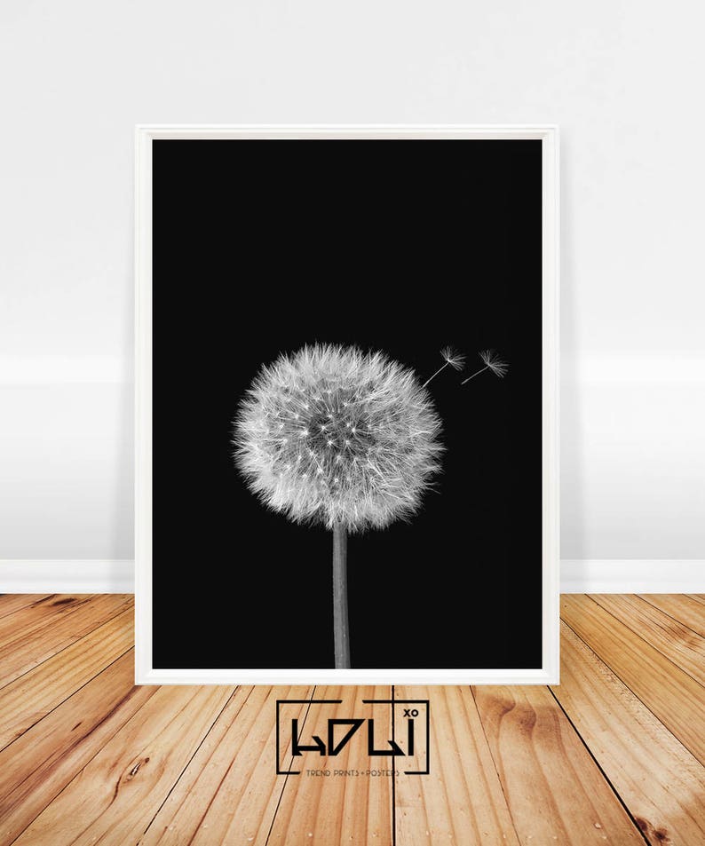 Dandelion Wall Art Prints, Black and White Prints, Scandinavian, Modern Minimalist Art, Dandelion Print, Modern Wall Decor, Digital Download image 1
