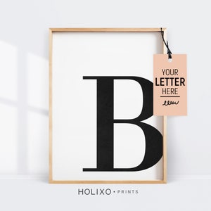 Decoración de pared con monograma de la letra B, impresión de arte de pared en blanco y negro, póster imprimible, impresión minimalista moderna escandinava, descarga digital para guardería