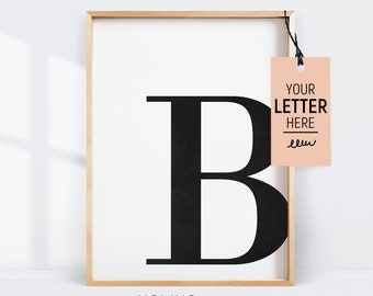 Letter B Monogram Wall Decor, Black and White Wall Art Print, Printable Poster Scandinavian Modern Minimalist Print Nursery Digital Download