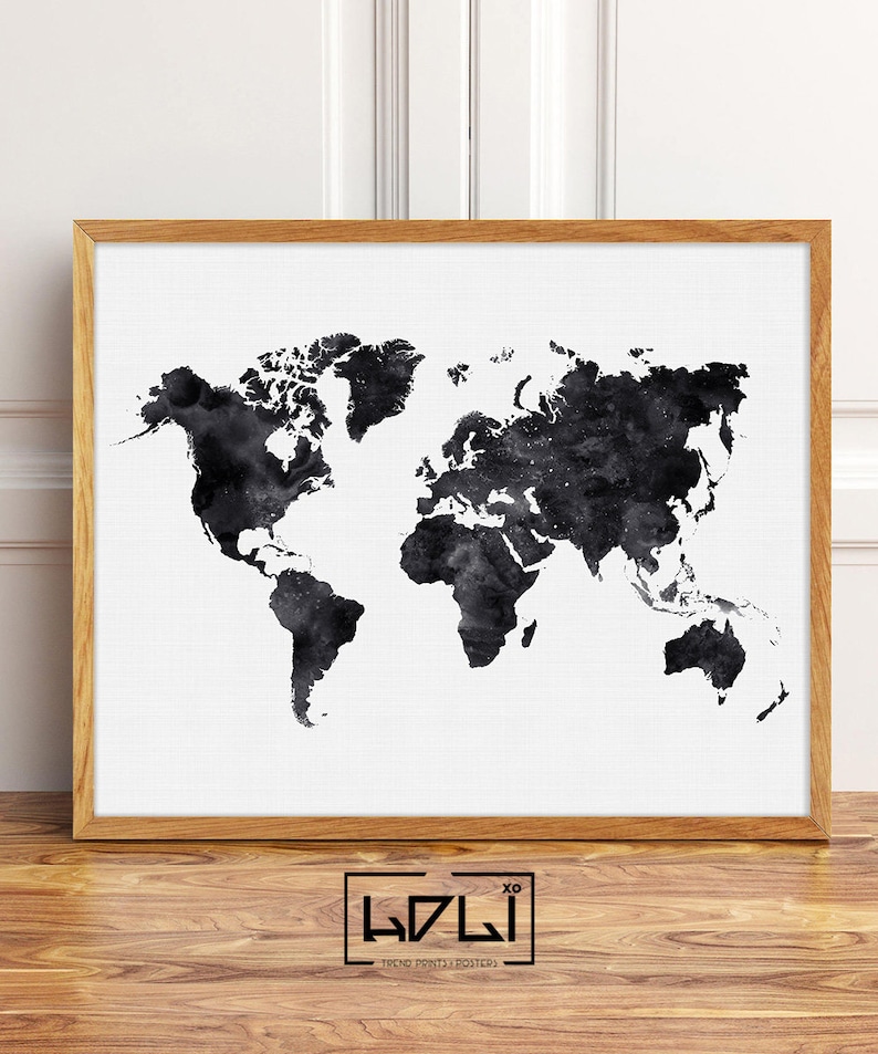 extra large world map black and white poster printable
