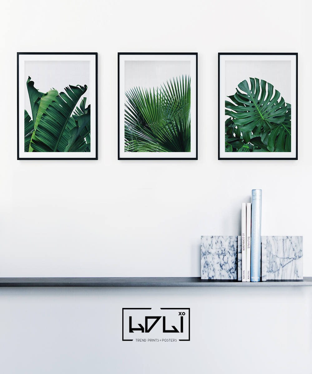 Set of 3 Prints, Tropical Leaf Print Set, Leaf Wall Art, Banana Leaf ...