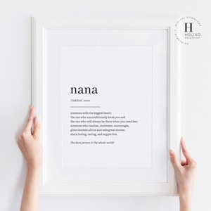 Definición de Nana, Regalo de Nana, Regalos para Nana, Regalo del Día de la Madre, Regalos de Cumpleaños de Nana, Regalo para Mamá, Abuela, Niñera, Nanna, Lámina de Arte de Pared