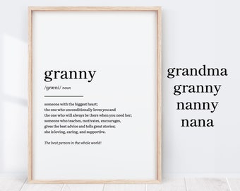 Granny Definition, Granny Gift, Gifts for Granny, Birthday Gifts for Grandma Grandpa Grandmother Mom, Mothers Day Print, Home Wall Art Decor