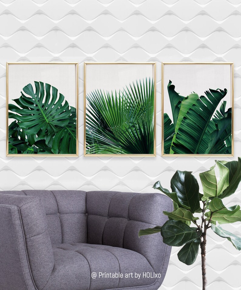 Set of 3 Prints, Tropical Leaf Print Set, Leaf Wall Art, Banana Leaf ...