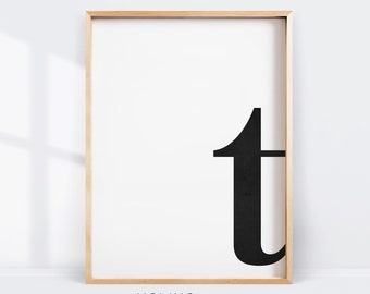 Letter T Print, Black and White Printable Wall Art Minimalist Scandinavian Poster, Teen Boys Bedroom Decor, Nursery Letters Monogram Initial