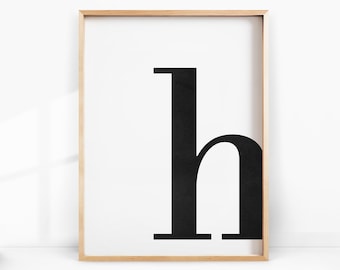 H Letter Print, Monogram Wall Art, Typography Poster, Printable Letter H Print Initial Wall Decor, Scandinavian Minimalist, Digital Download
