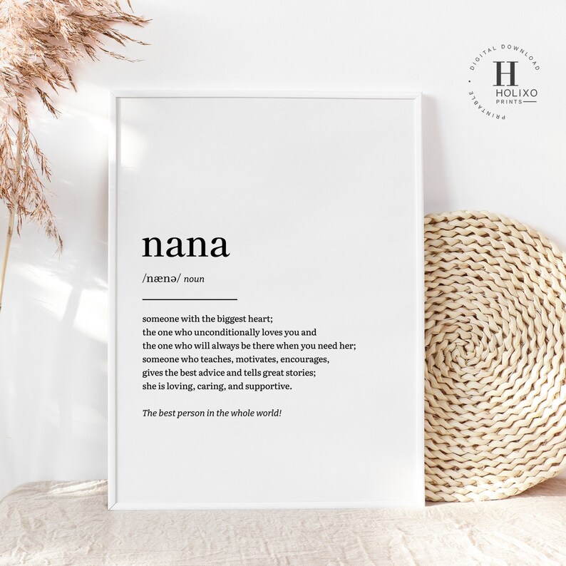Nana-definition, Nana-present, presenter till Nana, mors dag-present, Nana-födelsedagspresenter, Nan-nan-present, mormor, mormors väggkonst, Nana-tryck bild 3