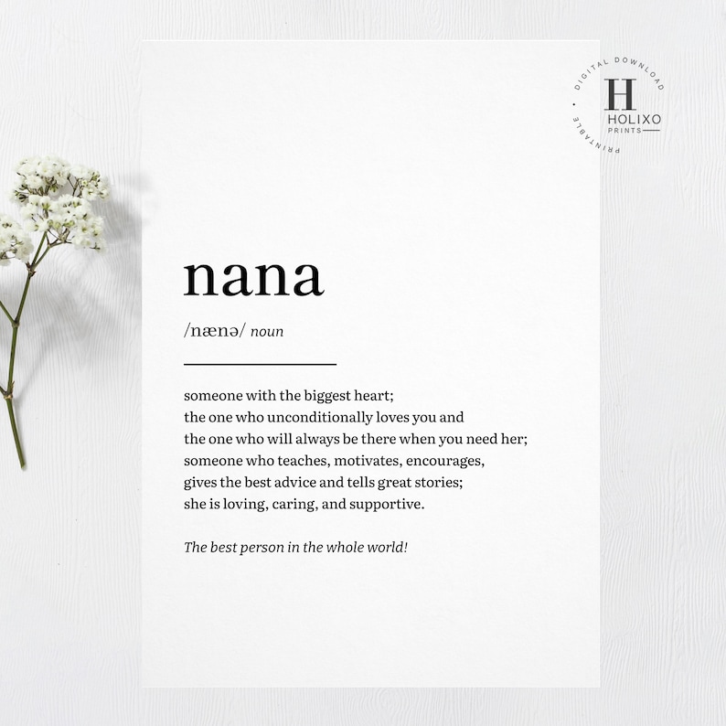 Nana-definition, Nana-present, presenter till Nana, mors dag-present, Nana-födelsedagspresenter, Nan-nan-present, mormor, mormors väggkonst, Nana-tryck bild 2
