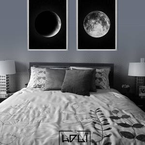 Moon Phases Print, Moon Phase Wall Art, Printable Moon Poster, Phases of the Moon Art Print, Moon Decor, Black and White, Digital Download image 5