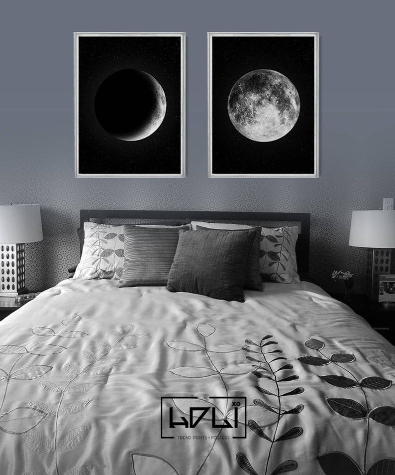 Moon Phases Print, Moon Phase Wall Art, Printable Moon Poster, Phases of the Moon Art Print, Moon Decor, Black and White, Digital Download image 5