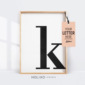 Monogram Print, Czarno-biały wydruk ścienny, Skandynawska sztuka, Nowoczesny minimalistyczny plakat, Dekoracja ścienna z literami, Do wydrukowania cyfrowe pobieranie