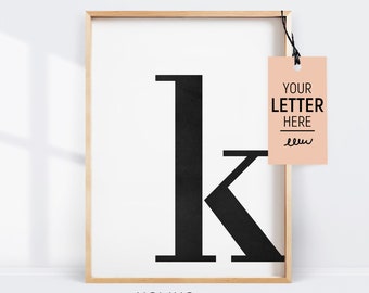 Impresión de monograma, impresión de arte de pared en blanco y negro, arte escandinavo, póster minimalista moderno, decoración de pared con letras, descarga digital imprimible