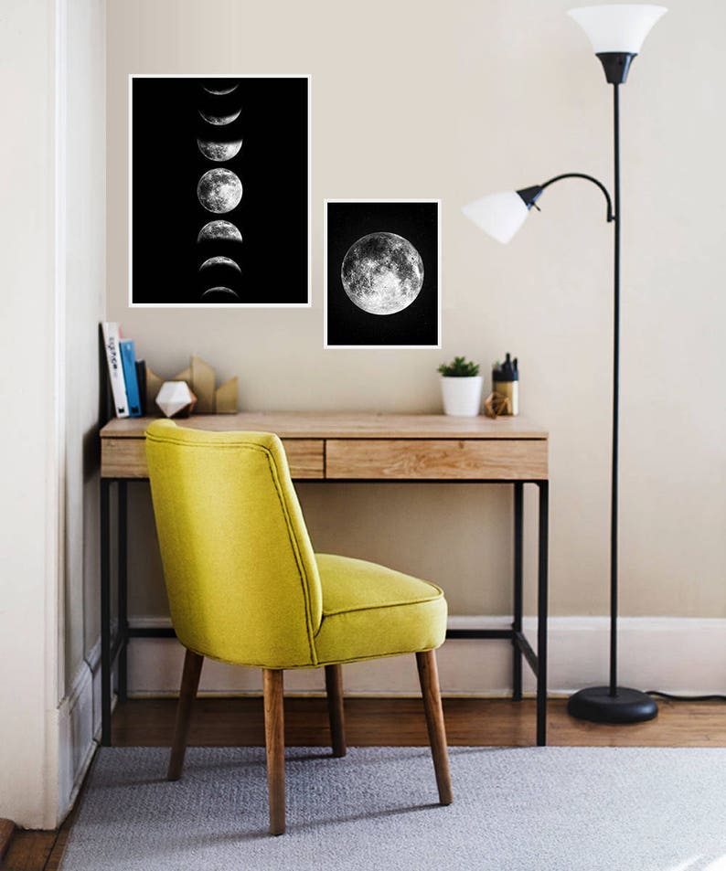 Moon Phases Print, Moon Phase Wall Art, Printable Moon Poster, Phases of the Moon Art Print, Moon Decor, Black and White, Digital Download image 4
