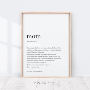 El mejor regalo para mamá, ideas para regalos de cumpleaños, regalos para el día de la madre de los niños, regalos de hija a mamá, regalos para mamá de hijo, impresión de arte de pared con definición de mamá mamá
