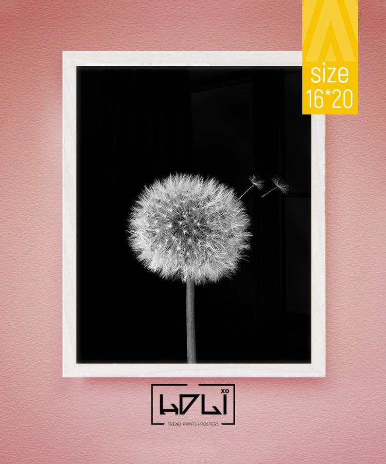 Dandelion Wall Art Prints, Black and White Prints, Scandinavian, Modern Minimalist Art, Dandelion Print, Modern Wall Decor, Digital Download image 3