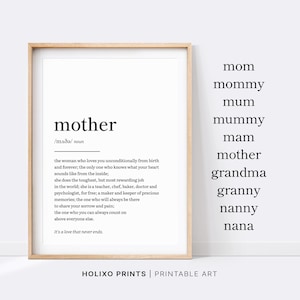 Mother Definition Print, Mother Daughter Gift, Mother Day Gifts, Mother Gifts Ideas, Mother Poem, Quote Poster, Mom Christmas Gift, Present
