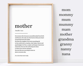 Mors definition-tryck, mor-dotter-present, mors dag-presenter, mammapresentidéer, mammadikt, citataffisch, mammajulklapp, present