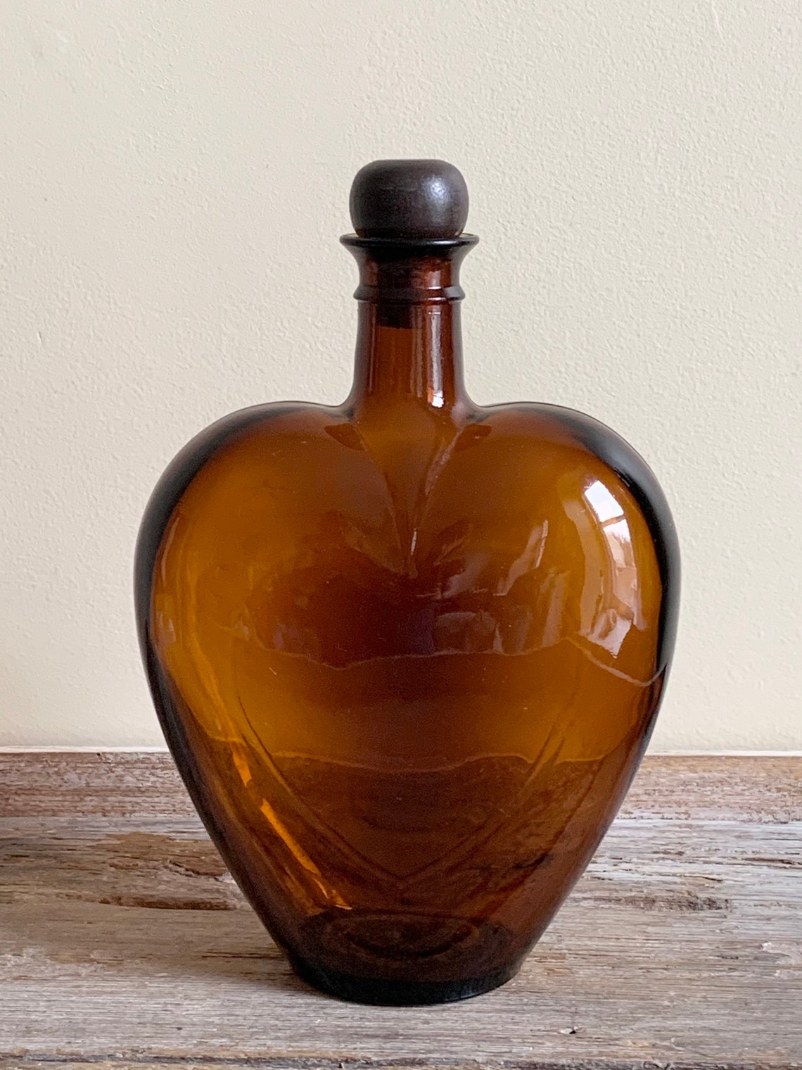 Vintage amber glass heart Paul Masson Brandy decanter bottle Etsy