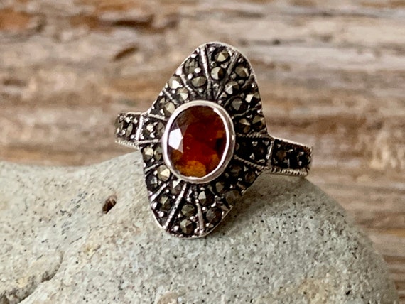 Details about / Gemondo 925 Sterling Silver Art Deco Style Garnet Filigree Statement Ring