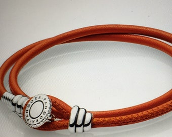 pandora silver cz spicy orange double leather bracelet pandora silver cz spicy orange double leather bracelet