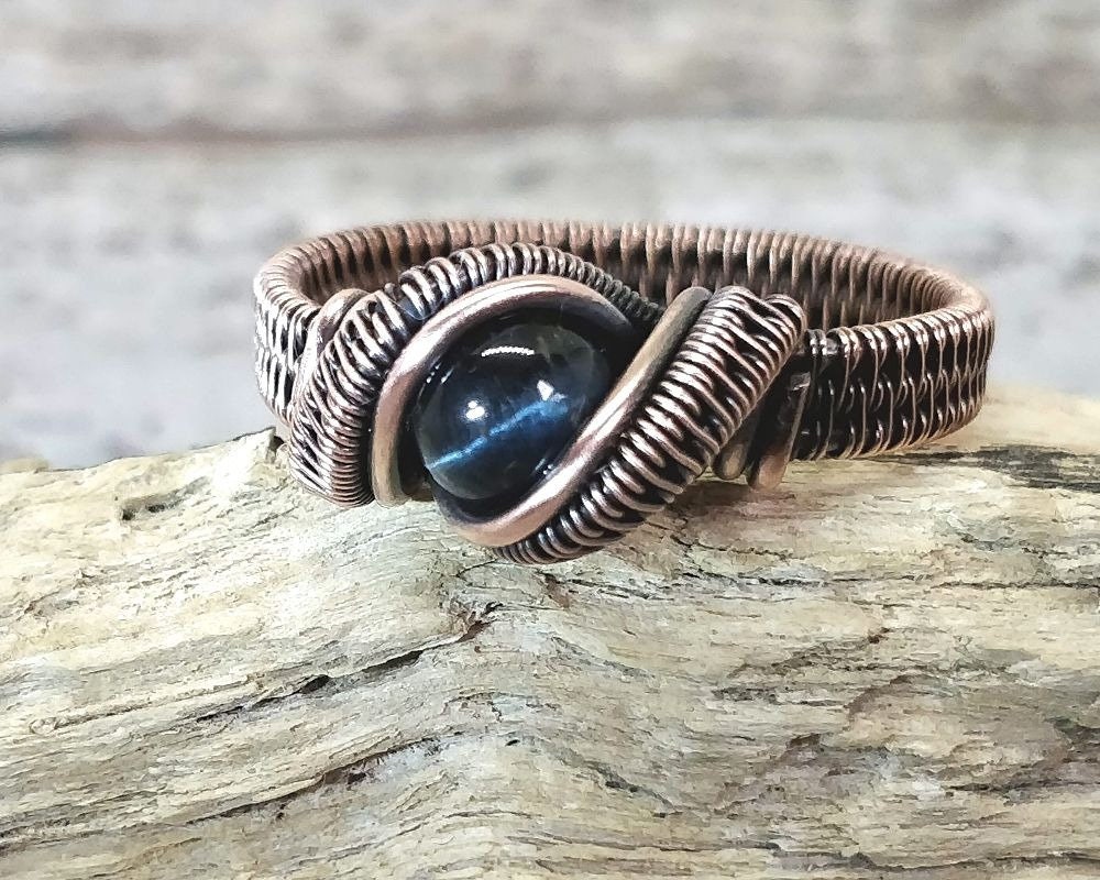 Men's Wire Wrapped Ring. Blue Tiger Eye Ring in Oxidized | Etsy Canada