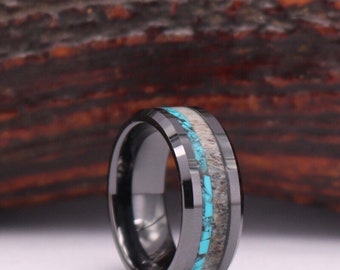 Antler Crushed Turquoise Tungsten Mens Wedding Ring Tungsten Etsy