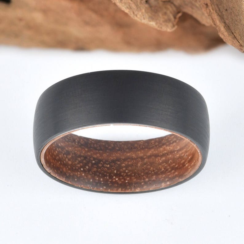 Mens Wedding Ring Koa Wood Black Tungsten Wedding Band Rings By Pristine