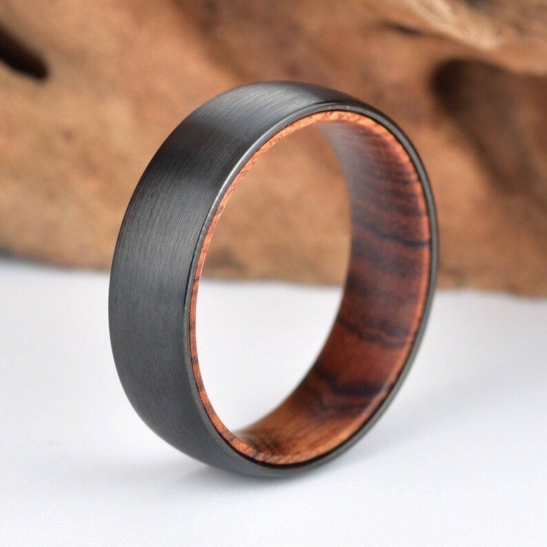 Snake Wood Wedding Band Tungsten Mens Ring Black Etsy