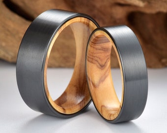 Olive Wood Grey Zirconium Mens Comfort Fit Wedding Band Olive Wood Band Olive Wood Ring