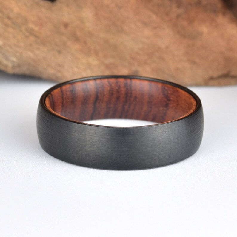 Snake Wood Mens Wedding Band in Black Tungsten Brushed Etsy