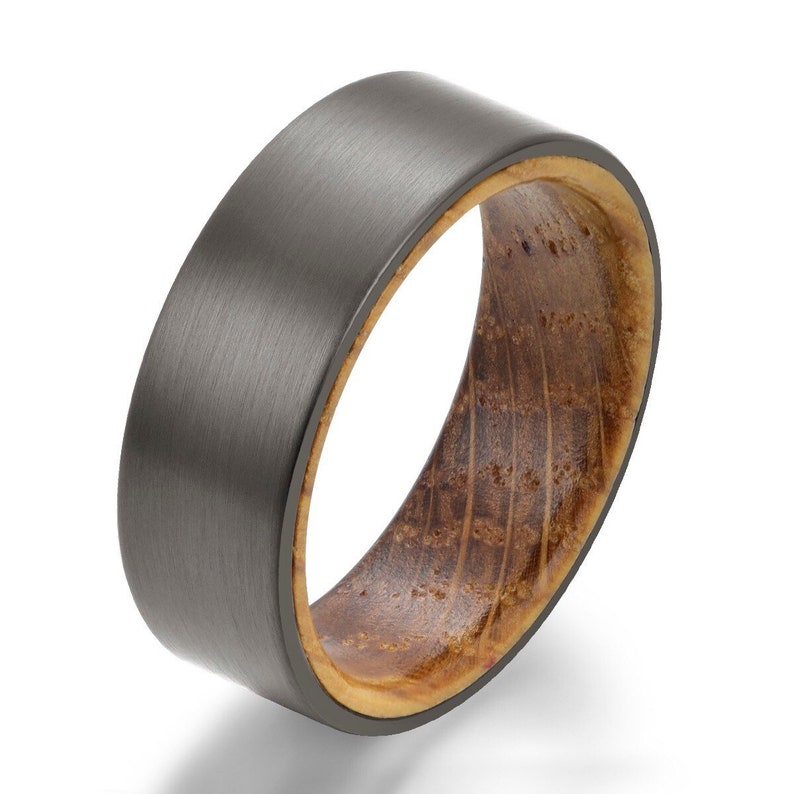 Whisky Barrel Wood Mens Wedding Ring Gun Metal Grey