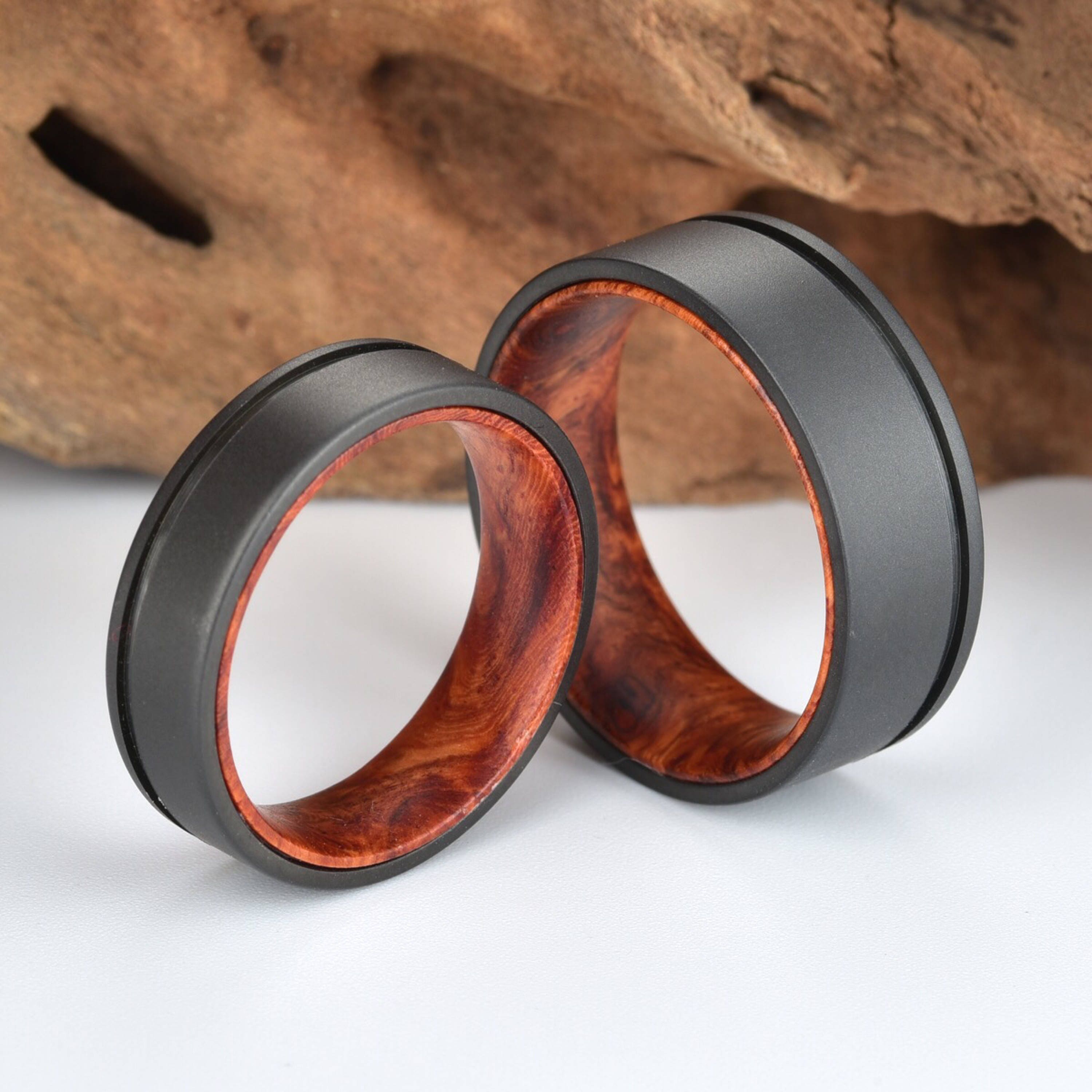 18K Rose Gold Ring Mens Wedding Band Wood Ring, Blue Opal Ring Wood We–  Pillar Styles