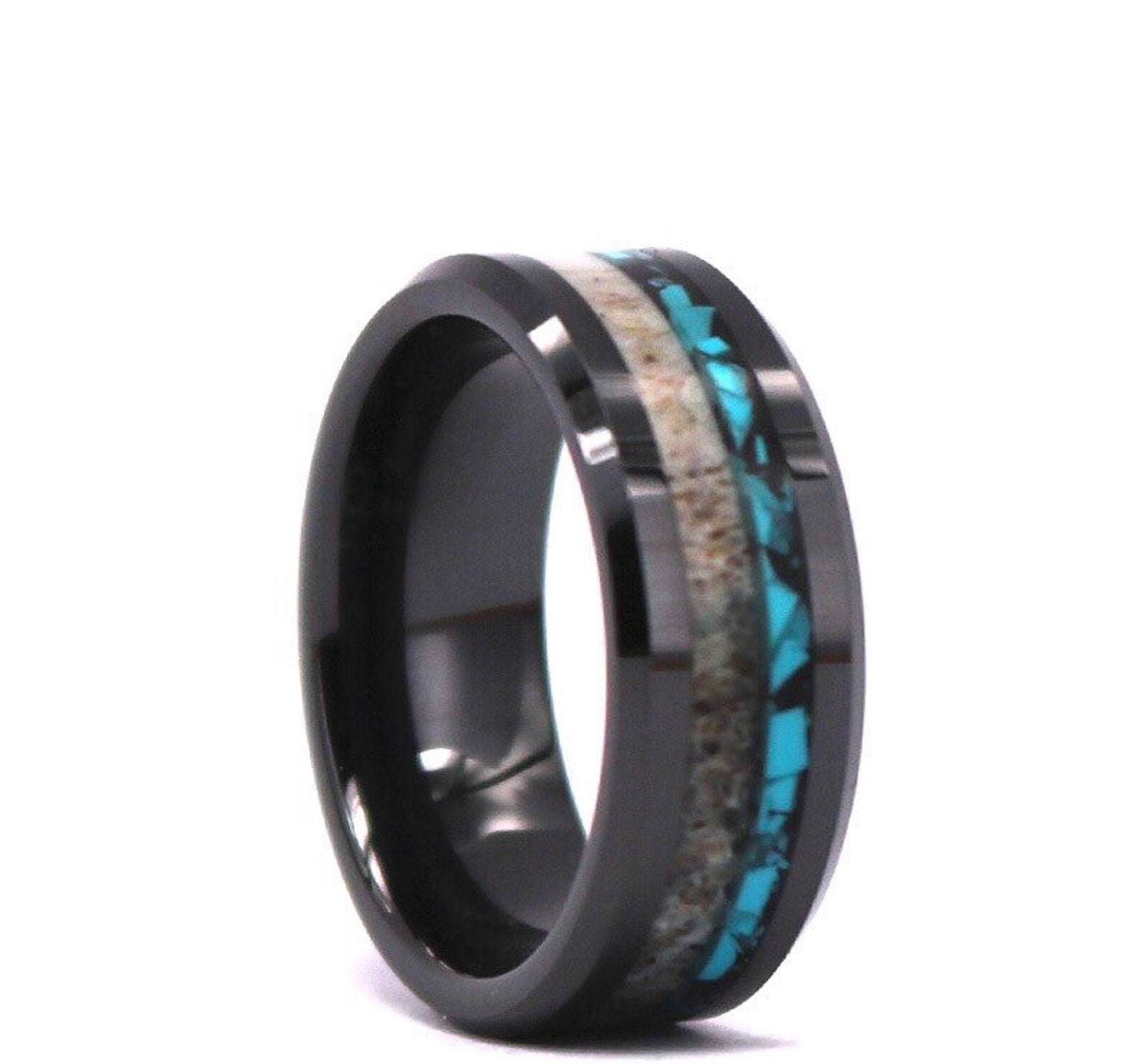Antler & Turquoise Tungsten Mens Wedding Ring Antler Ring | Etsy