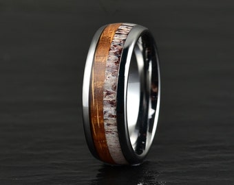 Whiskey Barrel Wood Antler Tungsten Ring Mens Wedding Band Custom Rings By Pristine