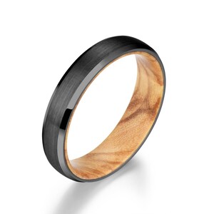 Olive Wood Black Tungsten Mens Comfort Fit Wedding Band Olive Wood Band Olive Wood Ring