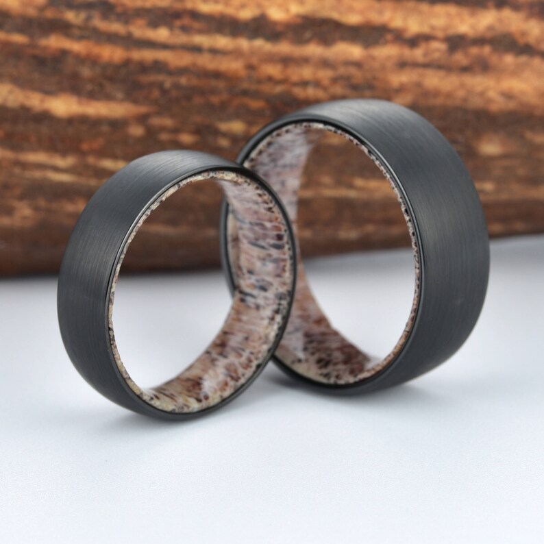 Antler Wedding Ring Tungsten Wedding Band Antler Ring Etsy