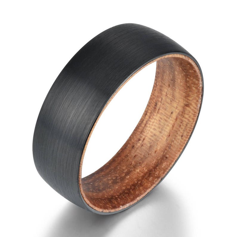 Mens Wedding Ring Koa Wood Black Tungsten Wedding Band Rings By Pristine