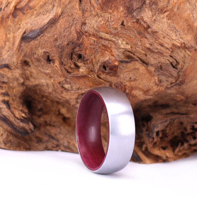 Purple Heart Wood Mens Wedding Ring Titanium Wood Ring Lined Etsy