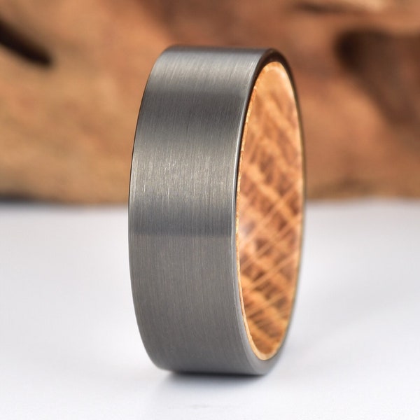 Whiskey Barrel Wood Men's Wedding Ring Gun Metal Grey Tungsten Comfort Fit Band Rings By Pristine